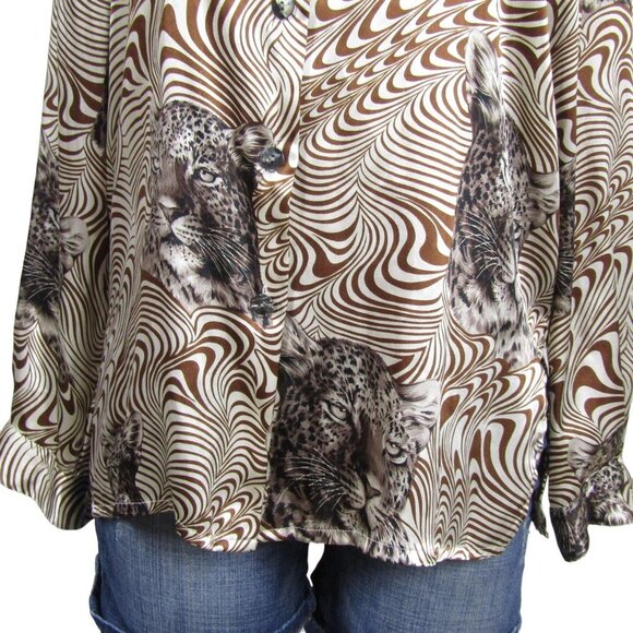 VTG 80s 90s SAFARI Leopard Animal Print Disco Novelty Button Front Shirt Top 10 - Picture 3 of 11